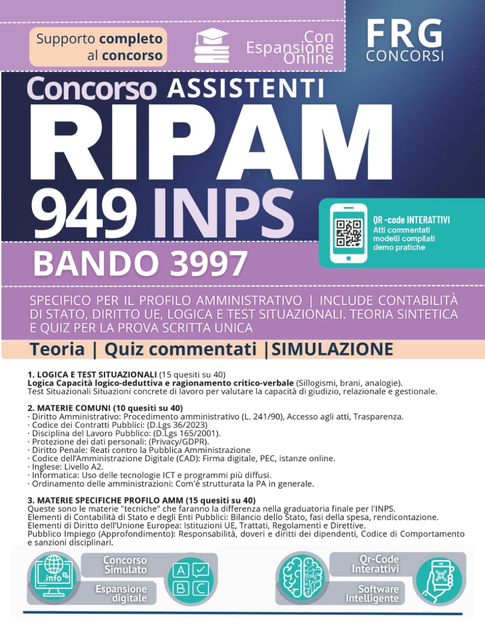Concorso 949 Assistenti INPS | RIPAM 3997 | Specifico per il profilo AMMINISTRATIVO | Include Contabilità di Stato, Diritto UE, Logica e Test Situazionali. Teoria e Quiz per la Prova Scritta Unica
