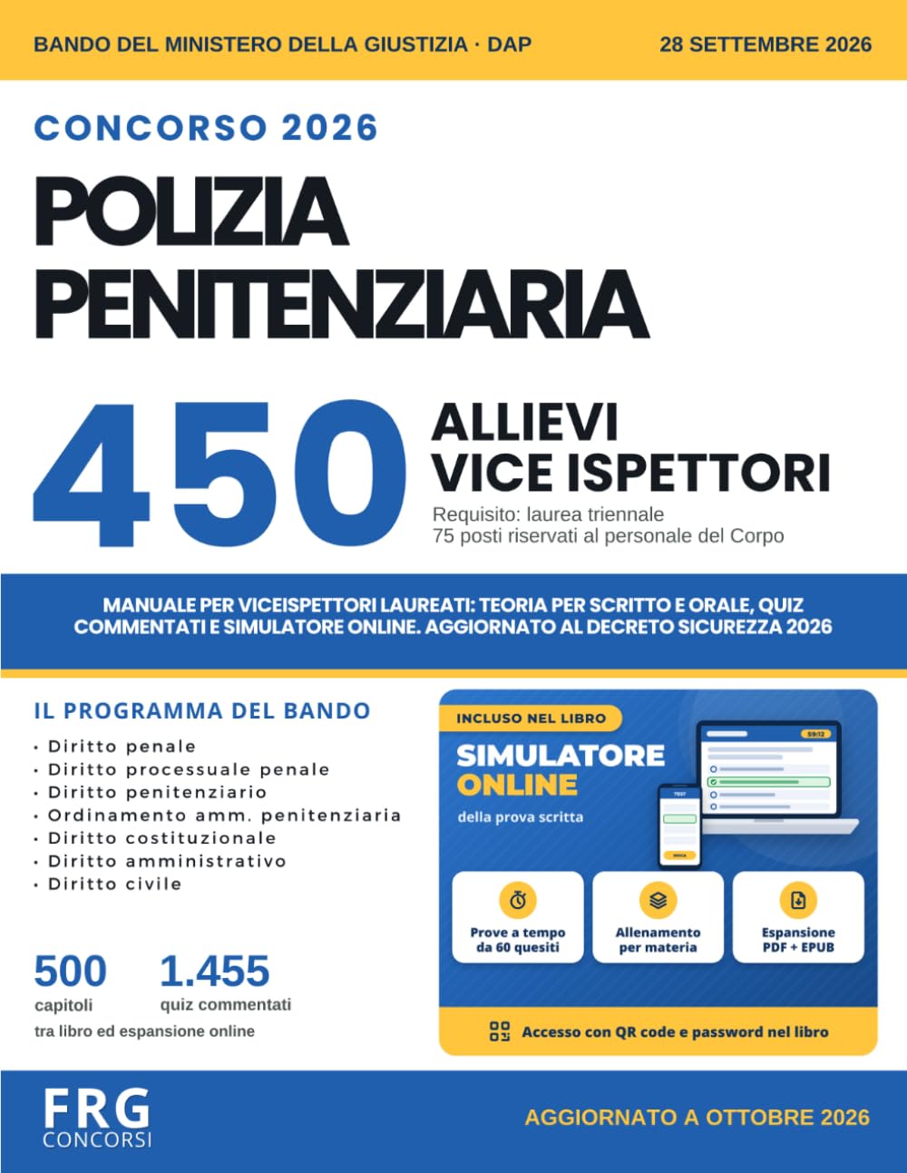 Libro Concorso Polizia Penitenziaria 2026 - 450 Allievi Vice Ispettori | FRG New Press