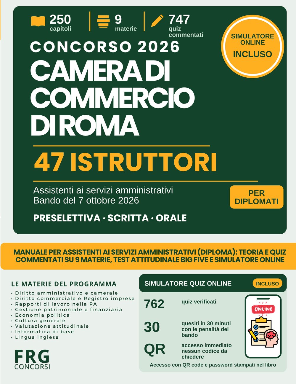 Libro Concorso Camera di Commercio di Roma 2026 - 47 Istruttori | FRG New Press